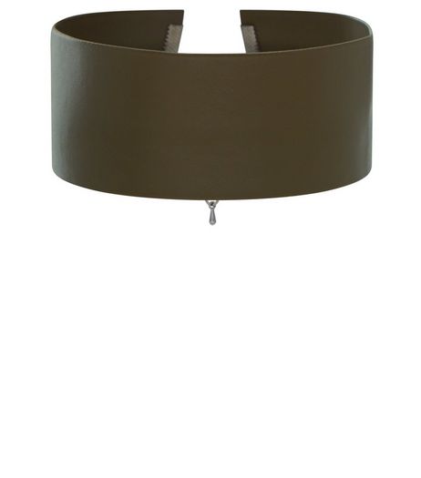 Khaki Leather-Look Wide Choker | New Look