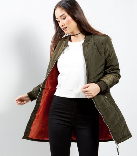 Brave Soul Khaki Quilted Longline Jacket | New Look