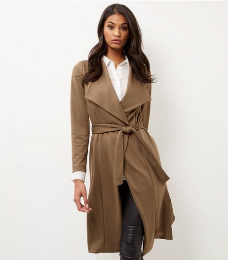Khaki Split Side Waterfall Coat | New Look