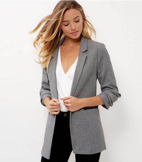 Grey Double Pocket Ruched Sleeve Blazer | New Look