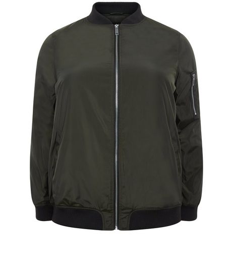 Curves Khaki Padded Bomber Jacket | New Look