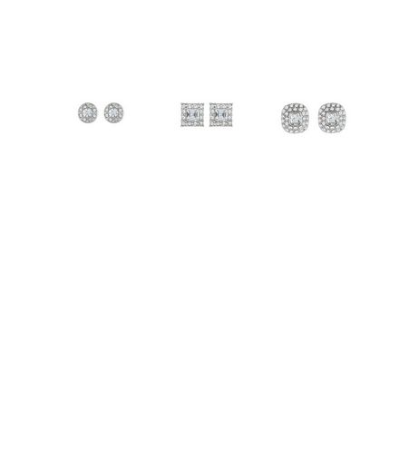 3 Pack Crystal Square Stud Earrings | New Look