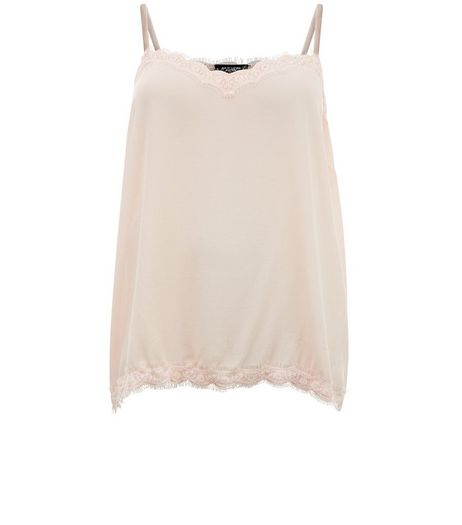 Curves Shell Pink Lace Trim Cami | New Look