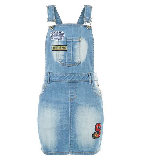 Blue Vanilla Blue Badge Dungaree Dress | New Look