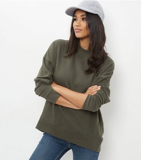 Khaki Balloon Sleeve Sweater | New Look