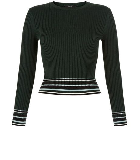 Teens Green Contrast Stripe Trim Jumper | New Look