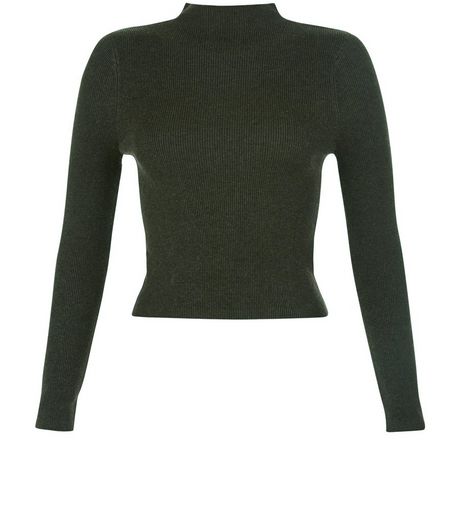 Teens Dark Green Ribbed Funnel Neck Jumper | New Look