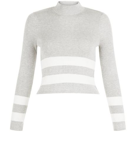 Teens Grey Stripe Funnel Neck Jumper | New Look