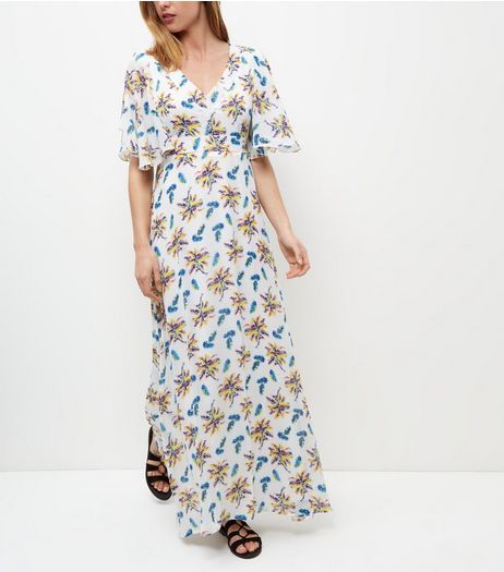 Mela White Floral Print V Neck Maxi Dress | New Look