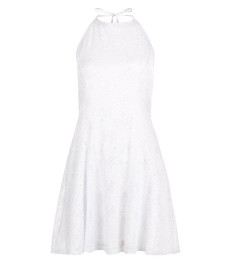 White Flounce Lace Halter Neck Skater Dress | New Look