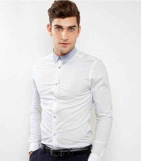 White Contrast Collar Long Sleeve Shirt | New Look