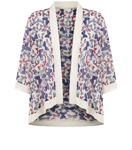 Mela White Butterfly Print Contrast Trim Kimono | New Look