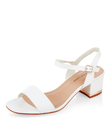 Wide Fit White Suede Metal Trim Mid Block Heel Sandals | New Look