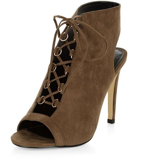Wide Fit Khaki Suedette Ghillie Heels | New Look