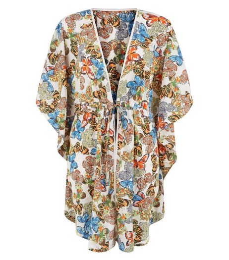 Mela White Butterfly Print Tie Waist Kimono | New Look
