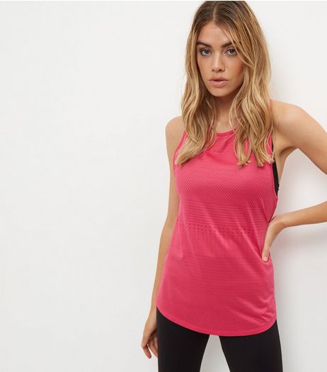 Bright Pink Jacquard Stripe Sports Tank Top | New Look