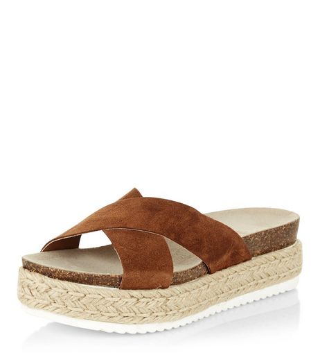 Tan Suede Cross Strap Espadrille Sandals | New Look