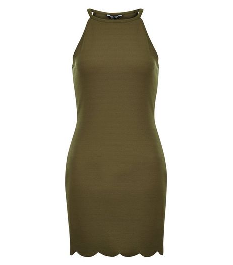 Teens Khaki High Neck Scallop Hem Dress | New Look