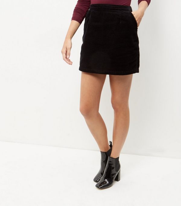 Black Cord A-Line Skirt
