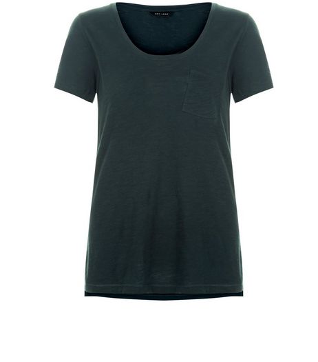 Dark Green Single Pocket Slub T-Shirt | New Look