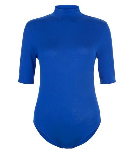 Blue Funnel Neck 1/2 Sleeve Cut Out Back Bodysuit | New Look