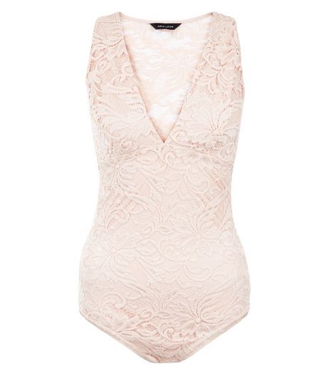 Shell Pink Lace Back V Neck Bodysuit | New Look