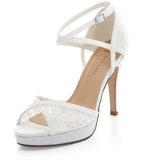 Wide Fit Cream Lace Panel Ankle Strap Heels | New Look