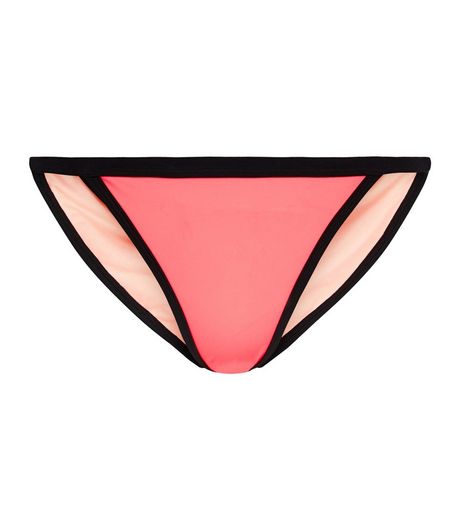 Pink Contrast Trim Bikini Bottoms | New Look