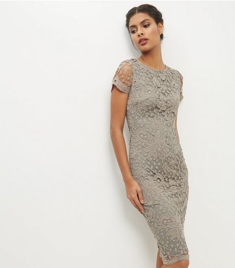 AX Paris Grey Crochet Lace Midi Bodycon Dress | New Look
