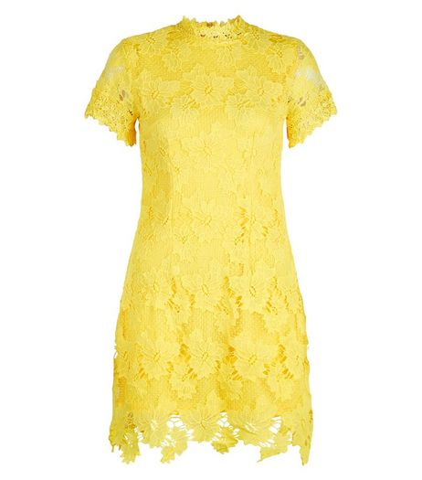 AX Paris Yellow Lace High Neck Dress | New Look