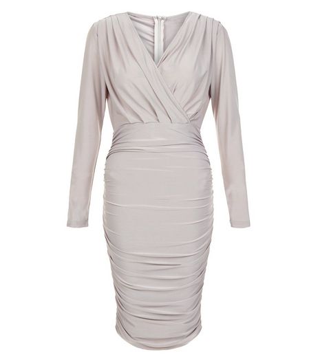 AX Paris Grey Ruched V Neck Dress | New Look