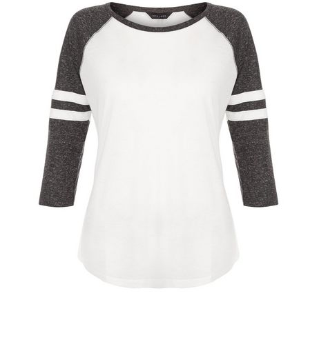 Grey Stripe Sleeve Raglan Top | New Look