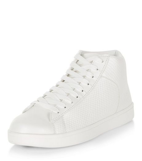White Leather-Look Hi-Top Plimsolls | New Look