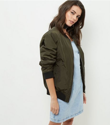 Dark Green Padded Bomber Jacket | New Look