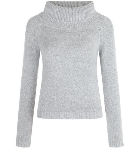 Teens Grey Fold Over Bardot Jumper | New Look