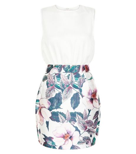 AX Paris White Floral Print 2 in 1 Dress | New Look