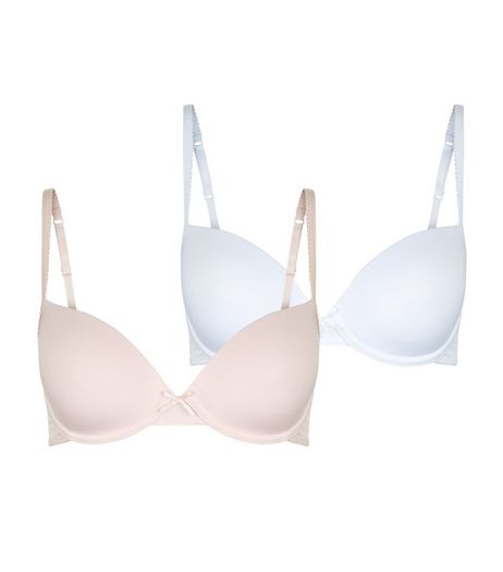 Teens 2 Pack Shell Pink and White Underwired Bras | New Look