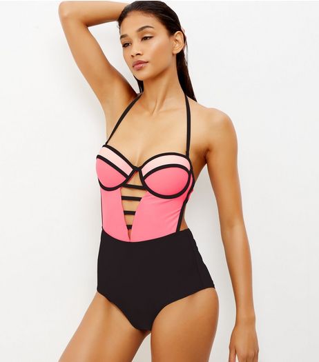 Pink Colour Block Underwired Swimsuit | New Look