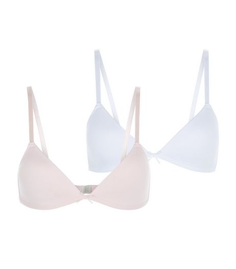 Teens 2 Pack Shell Pink and White Non Wired Bras | New Look