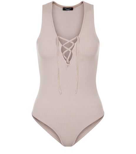 Petite Cream Lace Up Bodysuit | New Look