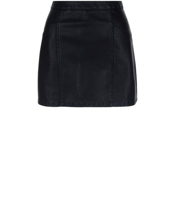 Petite Black Leather-Look Skirt