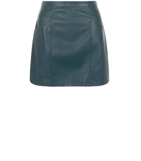 Petite Dark Green Leather-Look Skirt | New Look