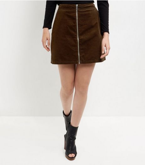 Dark Green Zip Front A-Line Skirt | New Look