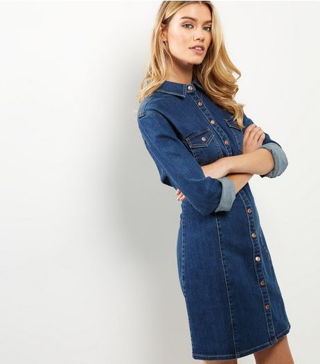 Blue Denim Long Sleeve Shirt Dress | New Look