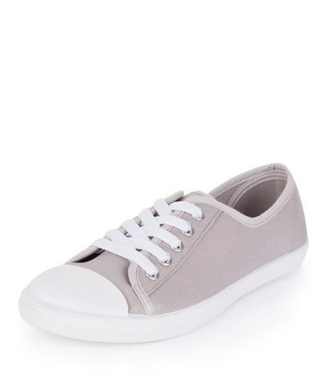 Teens Grey Lace Up Plimsolls | New Look