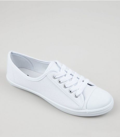 Teens White Lace Up Plimsolls | New Look