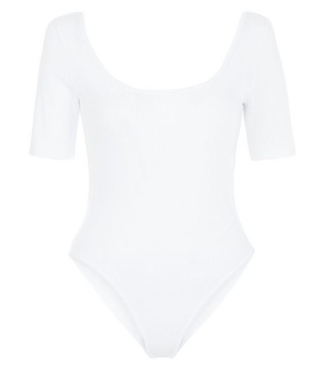 White Scoop Neck 1/2 Sleeve Bodysuit | New Look