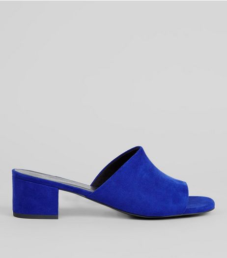 Blue Suedette Heeled Mules | New Look