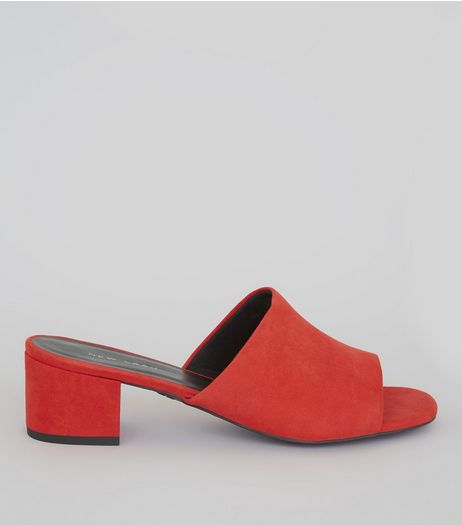Red Suedette Heeled Mules | New Look