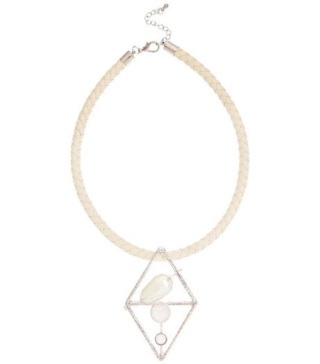 White Rope Stone Basket Necklace | New Look